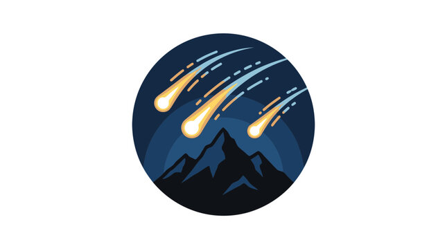 Meteors falling over a mountain range at night in circular frame