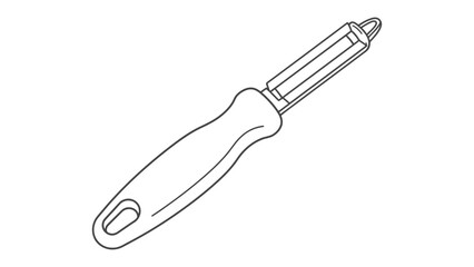 Obraz premium Vegetable Peeler Drawing: A simple line drawing illustration of a common kitchen utensil, a vegetable peeler, perfect for recipe cards or cooking guides.