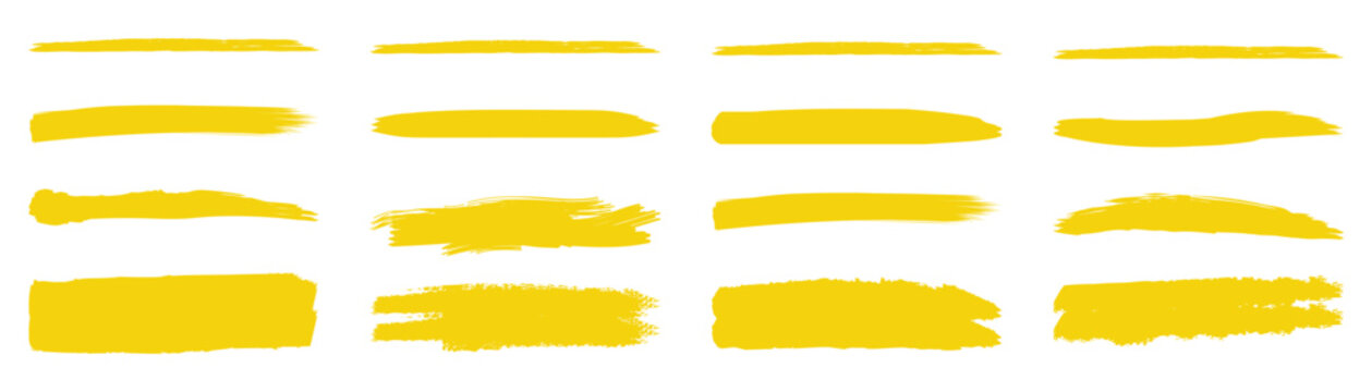 Marker highlight text line set. Hand drawn marker highlight text line yellow stroke brush pen underline. Paper banner frame watercolor sharpie memo background. 