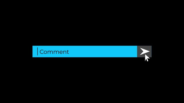 typing comment text inside input field with send arrow button click animation on digital screen .