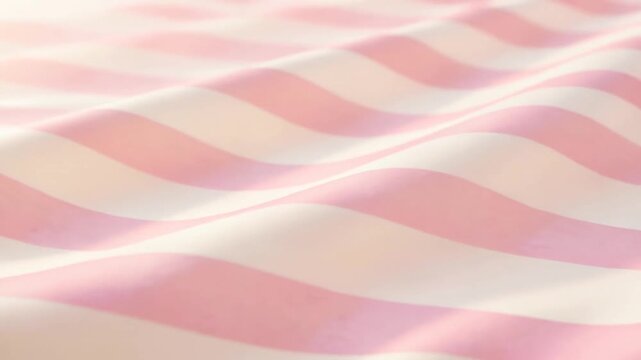 Gentle wavy motion of pink and cream striped fabric surface