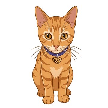 Cute vector cartoon ginger tabby cat sitting isolated on white background