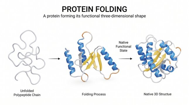 Protein Folding Stages From Polypeptide Chain To Native Three Dimensional Structure Diagram