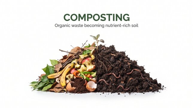Pile Of Organic Waste And Nutrient Rich Soil For Composting Isolated On White Background