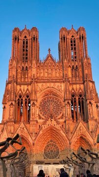 Reims Cathedral Notre-Dame de Reims. Reims, France, December 25, 2025. High quality 4k footage
