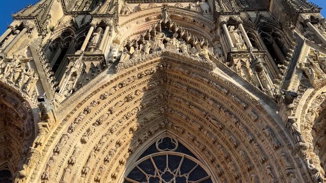 Reims Cathedral Notre-Dame de Reims. Reims, France, December 25, 2025. High quality 4k footage