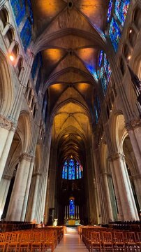 Reims Cathedral Notre-Dame de Reims. Reims, France, December 25, 2025. High quality 4k footage