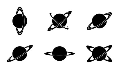 Saturn Planet Icons, Ringed Celestial Body Vector Graphics, Space Exploration Symbols Set © Dev