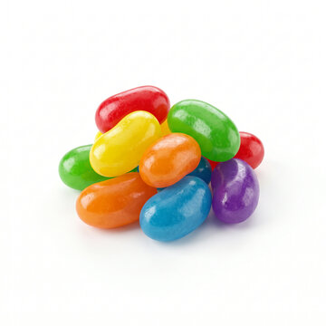 Assorted jelly beans in vibrant colors arranged on clean white background for food packaging design