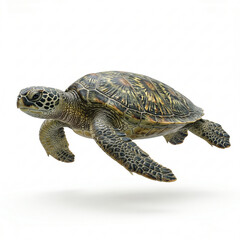 Fototapeta premium Green sea turtle swimming gracefully in shallow water with detailed shell texture and studio lighting