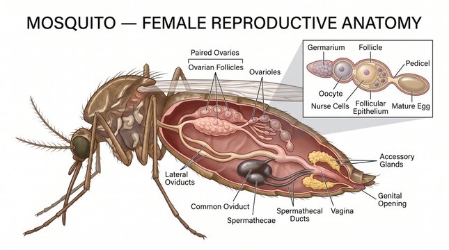Mosquito female reproductive system illustration isolated on transparent background