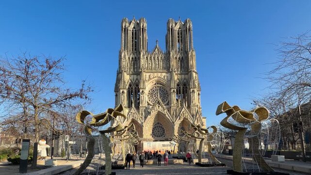Reims Cathedral Notre-Dame de Reims. Reims, France, December 25, 2025. High quality 4k footage