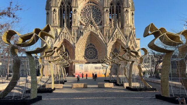 Reims Cathedral Notre-Dame de Reims. Reims, France, December 25, 2025. High quality 4k footage