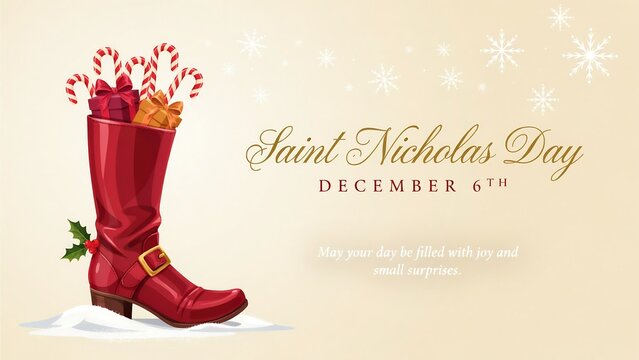 Red leather boot filled with candies for saint nicholas day celebration