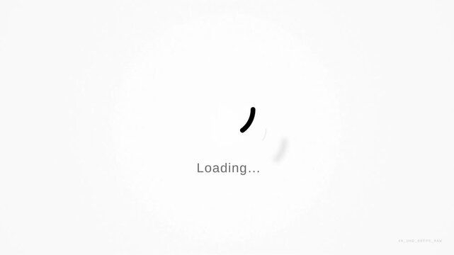 Minimalist loading screen with spinning black progress indicator, concept for digital buffering and system latency, ideal for user interface templates and web technology presentations.