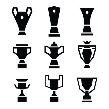 Trophy Cup Minimalis Silhouette Icon Set - Champions League Europa League Conference League English Premiere League FA Cup English Football League La Liga Copa Del Rey Supercopa de Esp