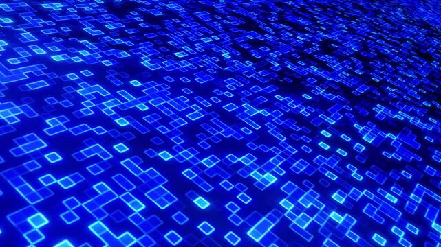 Blue digital technology background loop with glowing cyber grid motion