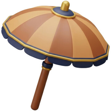 3d travel adventure icons featuring striped parasol with vintage style and warm color