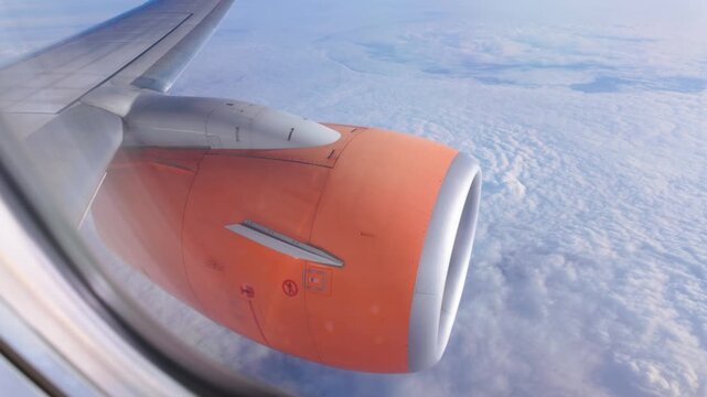 POV Airplane Window View Pulling Back from Jet Engine to Passenger Seat