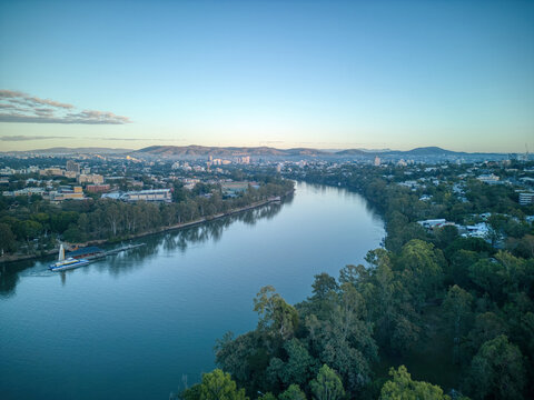 Aerial view of Brisbane River at dawn