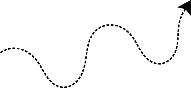 Wavy dashed line with arrow head graphic design element curved arrow wavy path