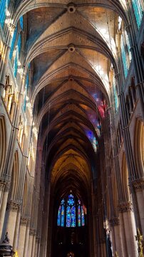 Reims Cathedral Notre-Dame de Reims. Reims, France, December 25, 2025. High quality 4k footage