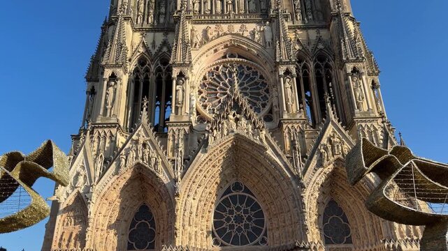 Reims Cathedral Notre-Dame de Reims. Reims, France, December 25, 2025. High quality 4k footage