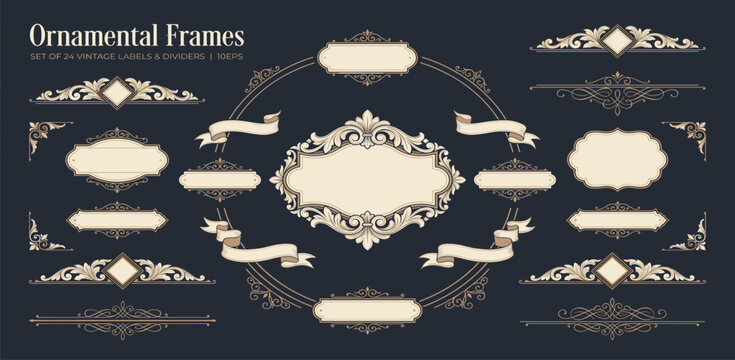 Set of luxury vintage frames, collection of retro labels, badges and banners vector decorative elements