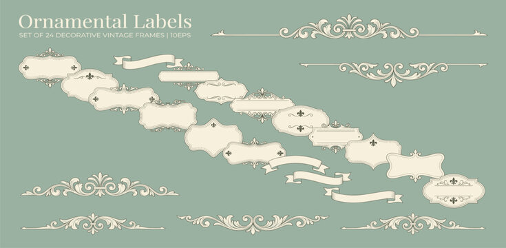 Set of luxury vintage frames, collection of retro labels, badges and banners vector decorative elements