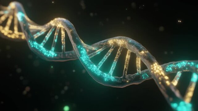 Glowing DNA Double Helix Animation, Genetics and Biotechnology Science Background, 3D Render