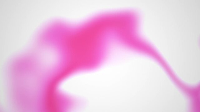 Abstract pink liquid motion on white background, soft magenta ink flowing in water, ethereal blurred watercolor animation for creative transitions