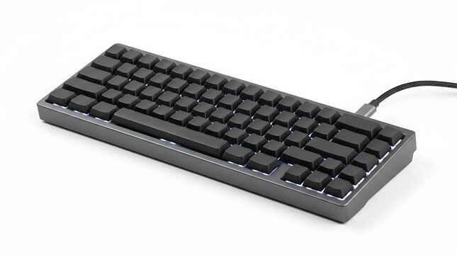 Compact mechanical keyboard with blank keycaps on white background