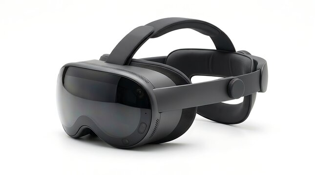 Modern black mixed reality headset on a white background
