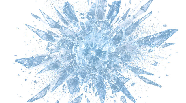 Ice explosion with blue crystal fragments shattering outward is offered in PNG, Transparent and Black Background Versions
