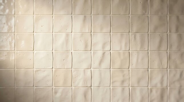 Grid of cream colored ceramic square tiles on wall with tiled wall ceramic texture wall background interior wall kitchen tiles bathroom tiles background