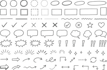 Fototapeta premium Hand Drawn Line Art Geometric Shapes and Speech Bubbles Set