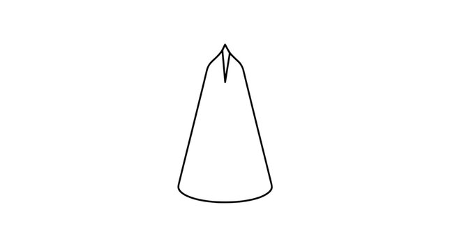 Hand-drawn vector illustration of a leaf piping tip with a pointed notch, a culinary tool for cake decorating and pastry design, black line art on a clean white background, perfect for culinary and