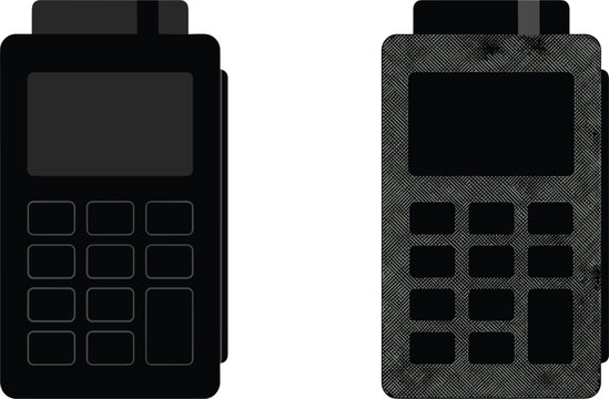 Credit card reader point of sale terminal device illustration shown in solid flat and textured halftone variations