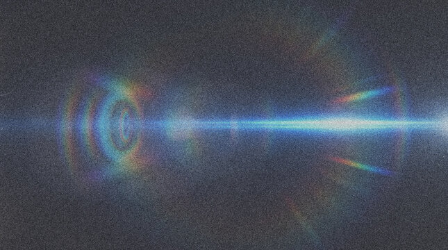 Intense horizontal grainy lens flare with circular diffraction