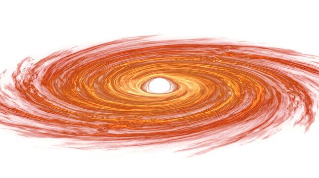 Cosmic black hole vortex glowing in orange and red swirling energy rings on white space for astronomy design with PNG, Transparent and Black Background Versions