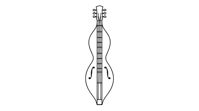 Mountain Lap Dulcimer with Hourglass Body Hand Traced Vector Icon Illustration Traditional Appalachian Stringed Musical Instrument Folk Music Note - professional high detailed commercial stock