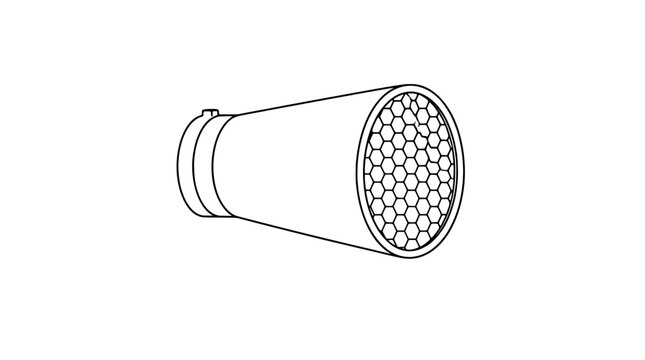 Professional Photography Lighting Snoot Cone with Honeycomb Grid Vector Icon Illustration - Studio Light Modifier Equipment for Focused Beam Control - Simple Line Art Graphic