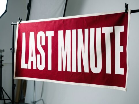 Red Banner With White Text Last Minute In Studio.