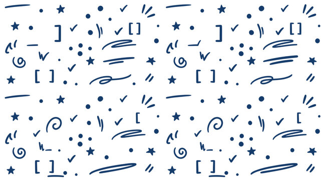 Doodle Hand Drawn Elements Vector Pattern with Stars Dots and Checkmarks
