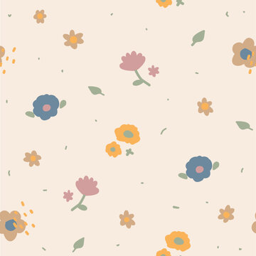 Cream tiny flower surface pattern, Autunm flower and leaves seamless pattern
