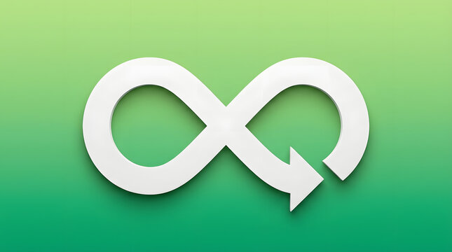 White infinity symbol arrow icon on a gradient green background with arrow rests