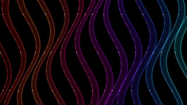 Flowing Glowing Digital Ribbons With Node Points Tech Background Loop