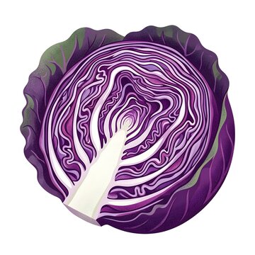 Red cabbage half cut cross section illustration isolated