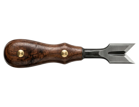 Leather skiving knife with wood handle transparent background
