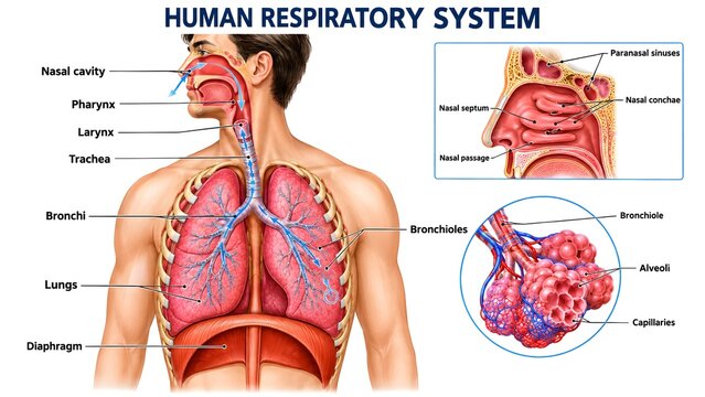 Human Respiratory System Anatomy and Lung Structure Diagram